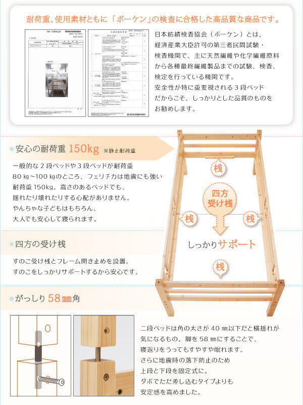 ❶タイプが選べる頑丈ロータイプ収納式3段ベッド fericica フェリチカ