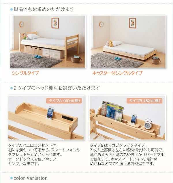 ❶タイプが選べる頑丈ロータイプ収納式3段ベッド fericica フェリチカ