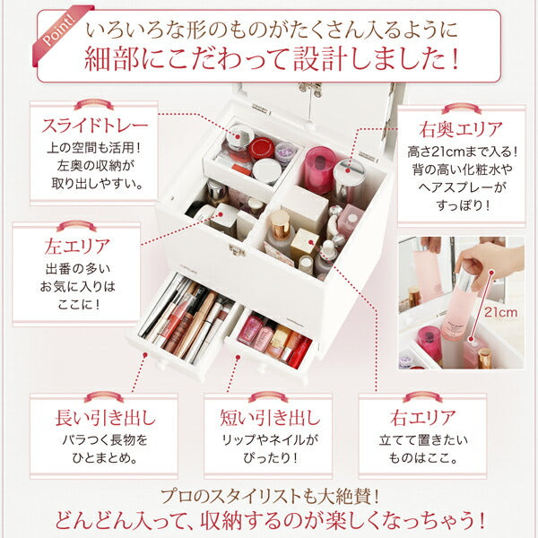 三面鏡付き カラフル木製メイクボックス