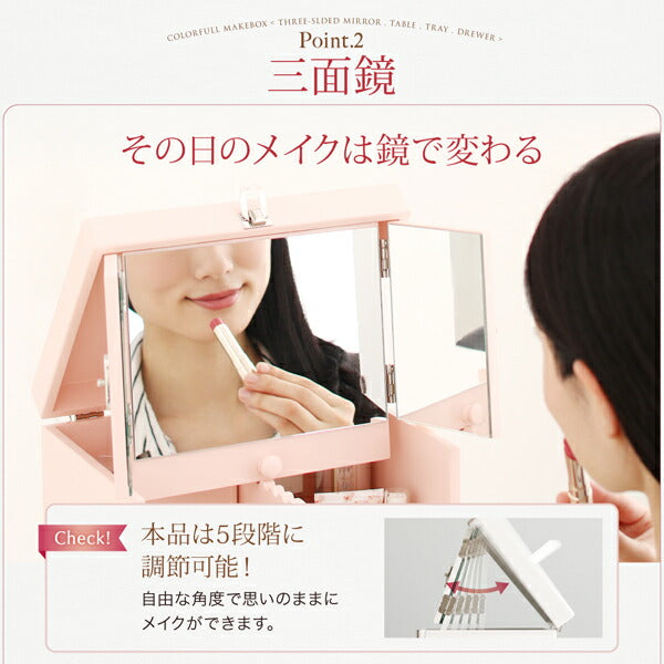 三面鏡付き カラフル木製メイクボックス