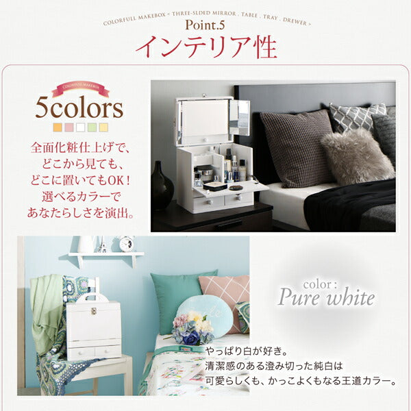 三面鏡付き カラフル木製メイクボックス