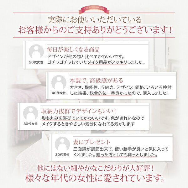 三面鏡付き カラフル木製メイクボックス