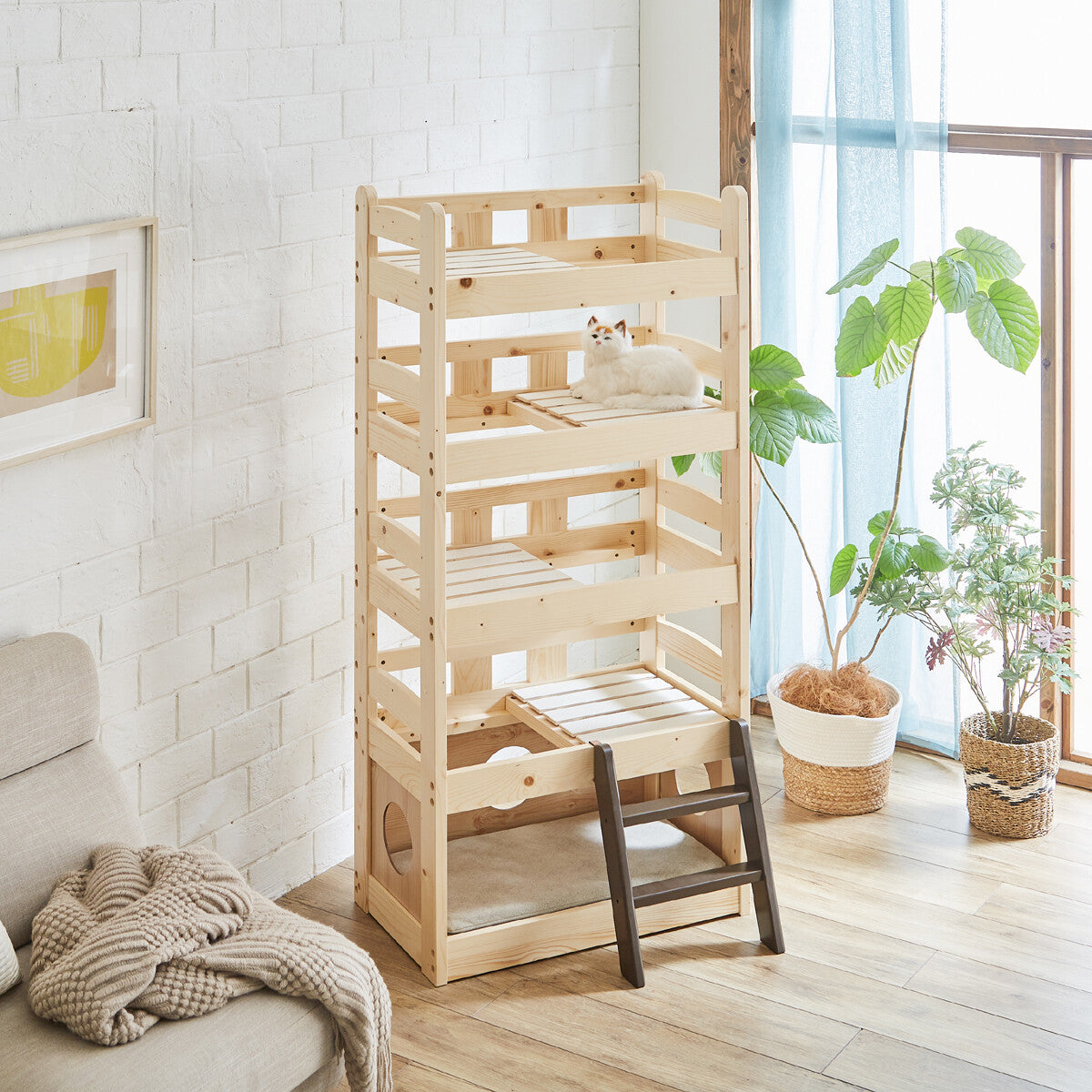 ペットベッド キャットタワー ペット小屋 5段ベッド はしご パイン材 【ペット家具】