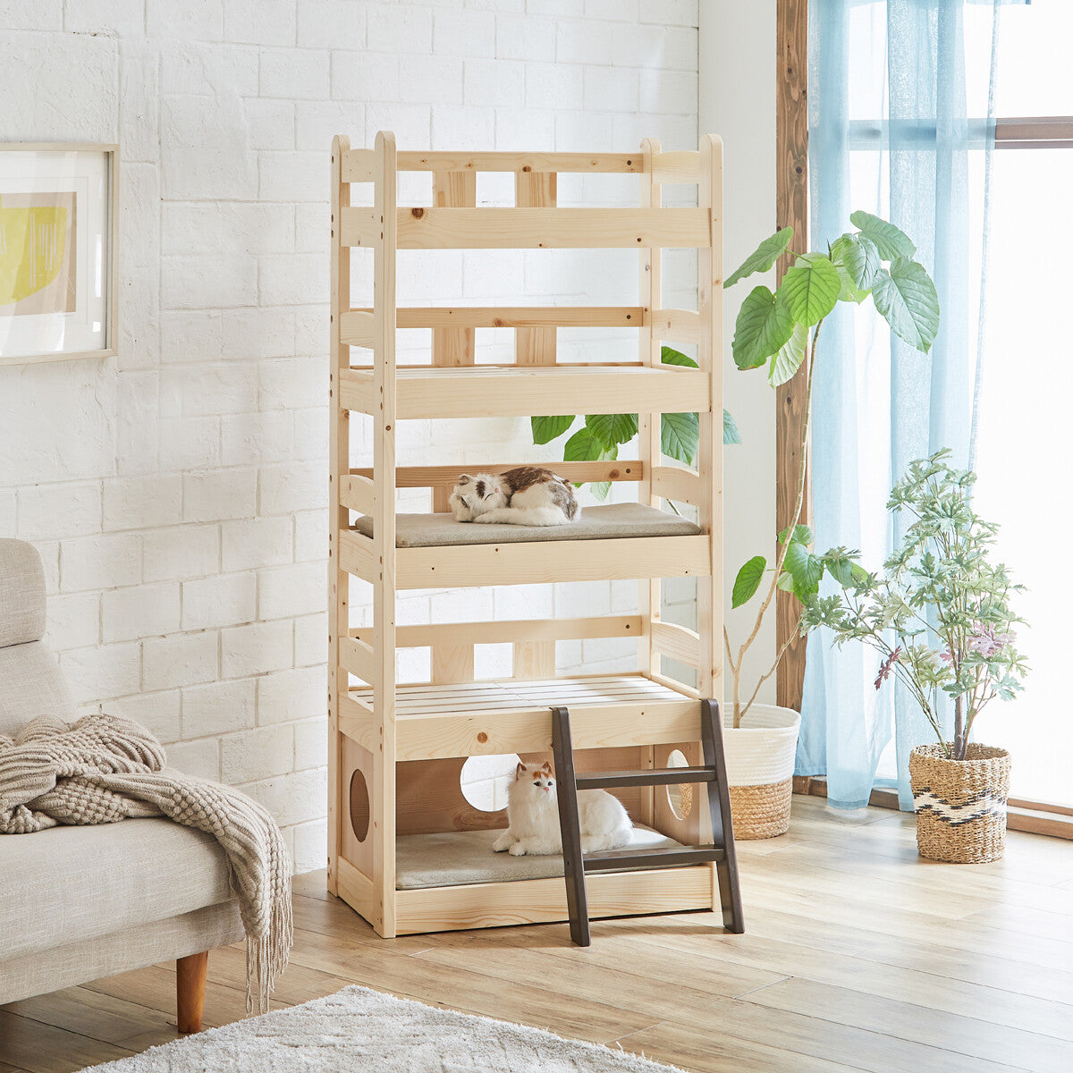 ペットベッド キャットタワー ペット小屋 5段ベッド はしご パイン材 【ペット家具】