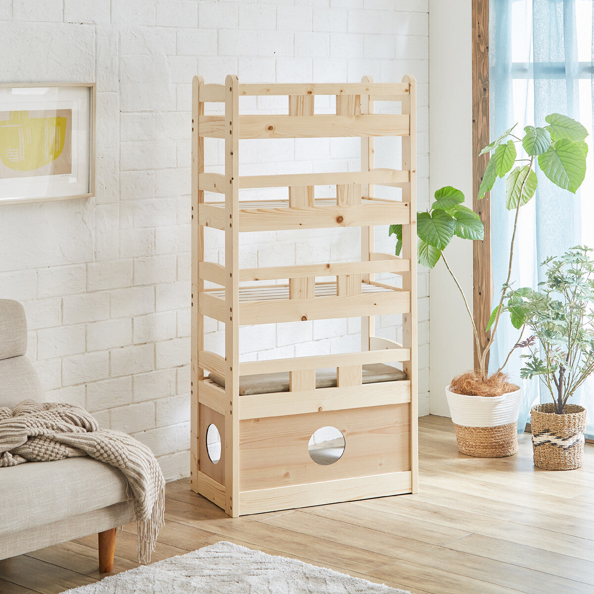ペットベッド キャットタワー ペット小屋 5段ベッド はしご パイン材 【ペット家具】