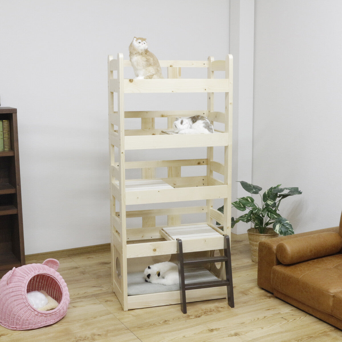 ペットベッド キャットタワー ペット小屋 5段ベッド はしご パイン材 【ペット家具】