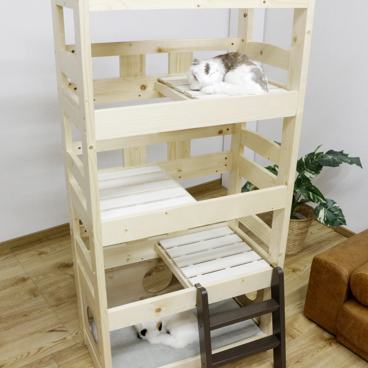 ペットベッド キャットタワー ペット小屋 5段ベッド はしご パイン材 【ペット家具】