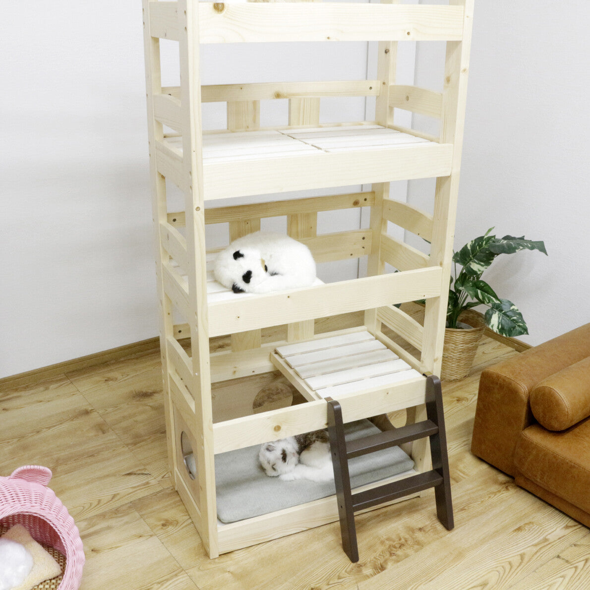 ペットベッド キャットタワー ペット小屋 5段ベッド はしご パイン材 【ペット家具】