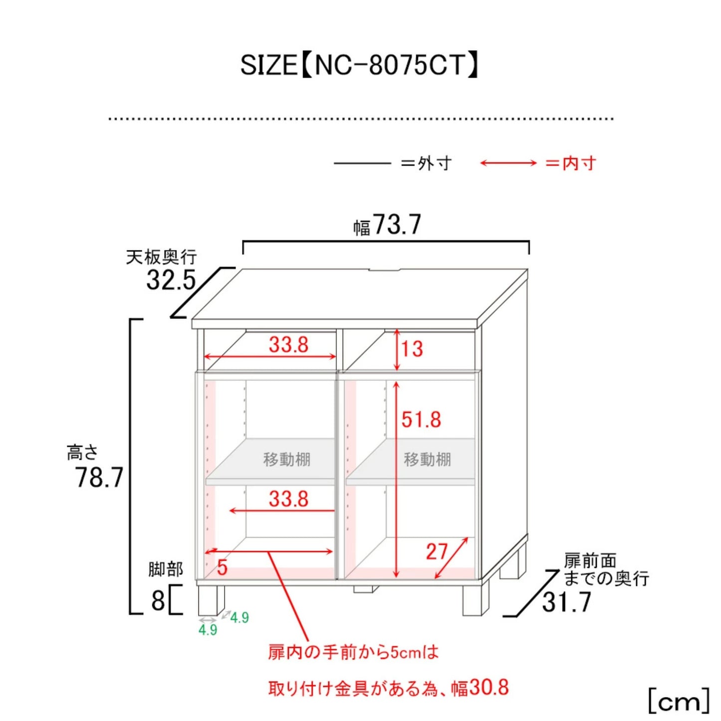 【日本製】 人気No.1 キャビネット 幅74cm 収納棚 カウンター 組立 NC-8075CT