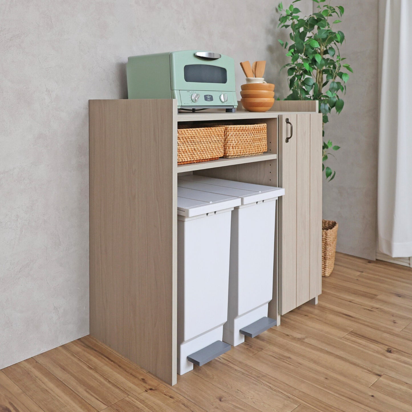 【日本製】 キッチンカウンター ゴミ箱収納 幅90cm キャビネット 作業台 組立 CN-9090OS