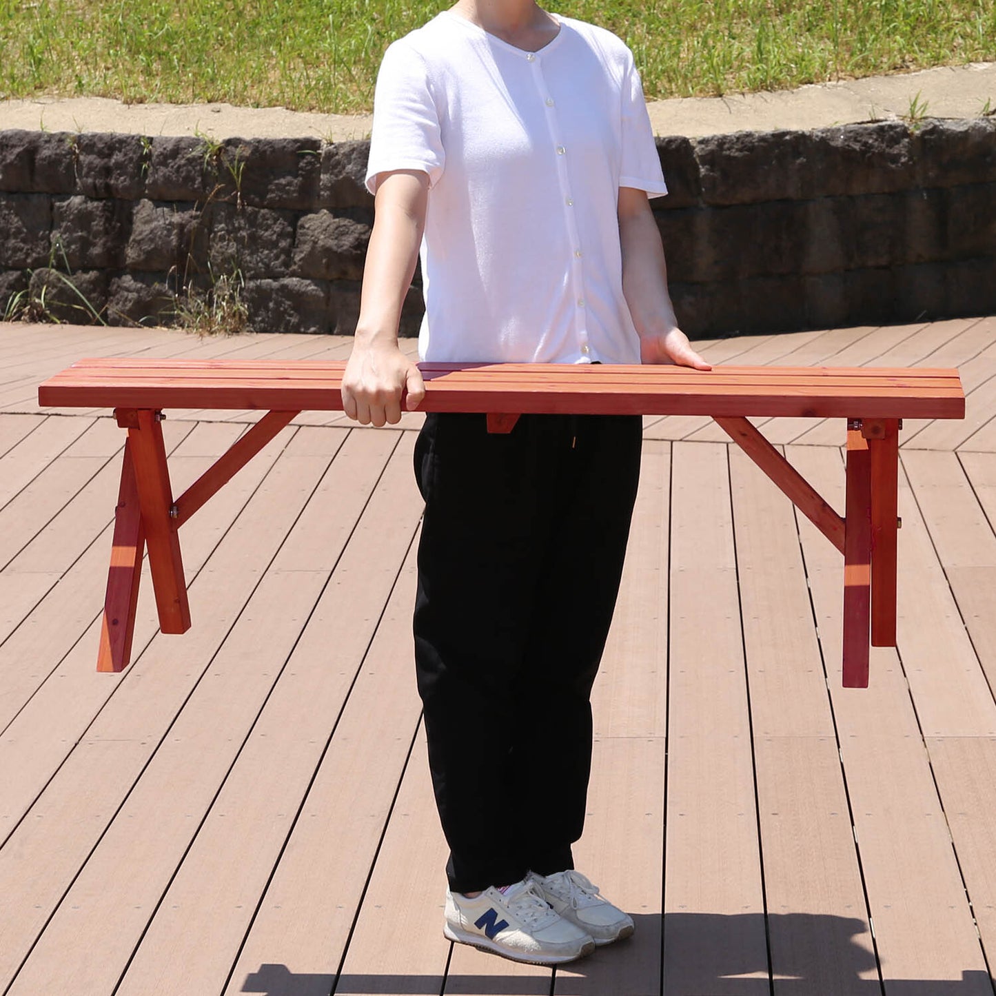 杉材 BBQテーブル&ベンチセット コンロスペース付き
