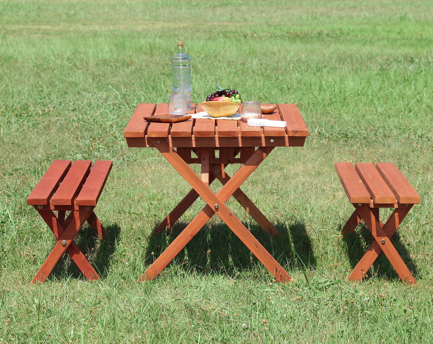 杉材 BBQテーブル&ベンチセット コンロスペース付き