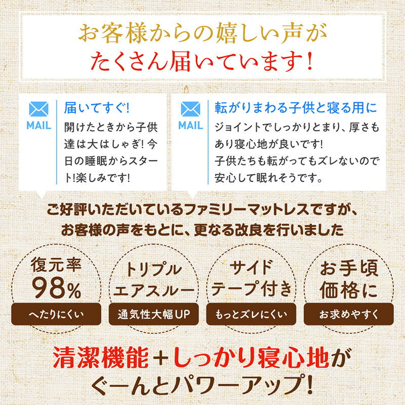 厚さが選べる 高通気・抗菌防臭 ファミリーマットレス布団