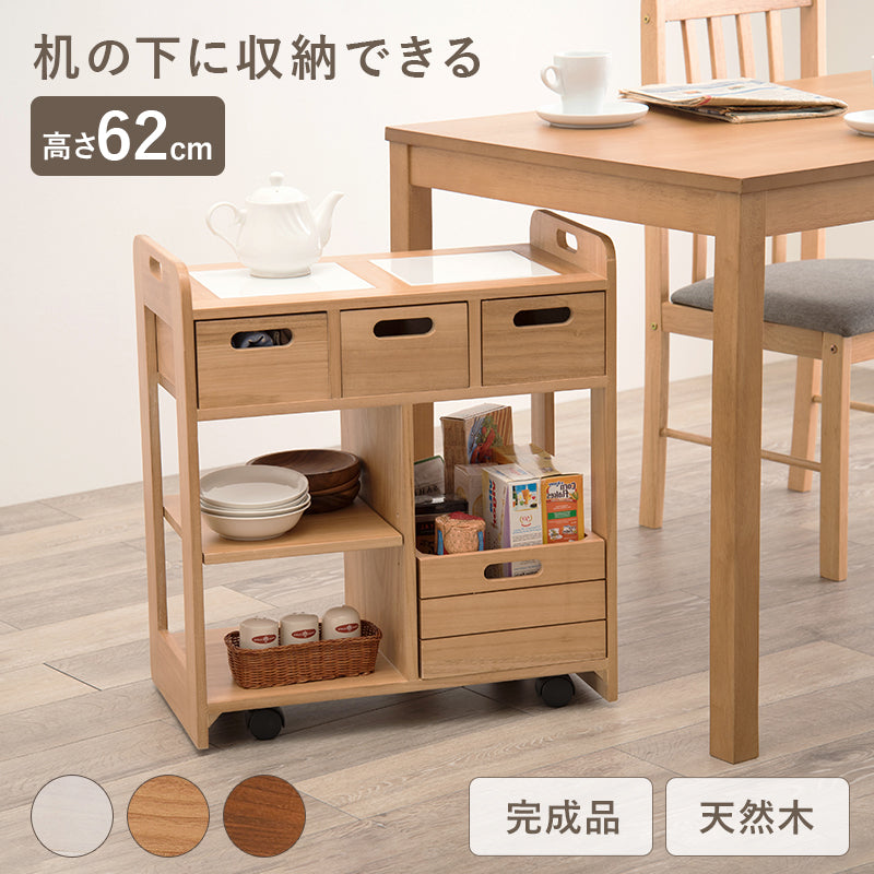 アカシア天然木 キッチンワゴン 組み立て式 アウトドア 野外 屋外 キッチン5 キッチンワゴン 天然木 完成品 タイル天板 キャスター付き 3色｜大野屋