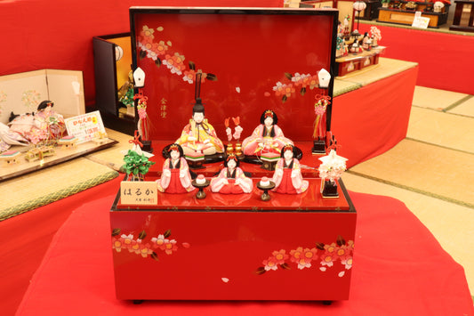 収納五人木目込み飾り雛人形(38㎝×30㎝×45㎝)