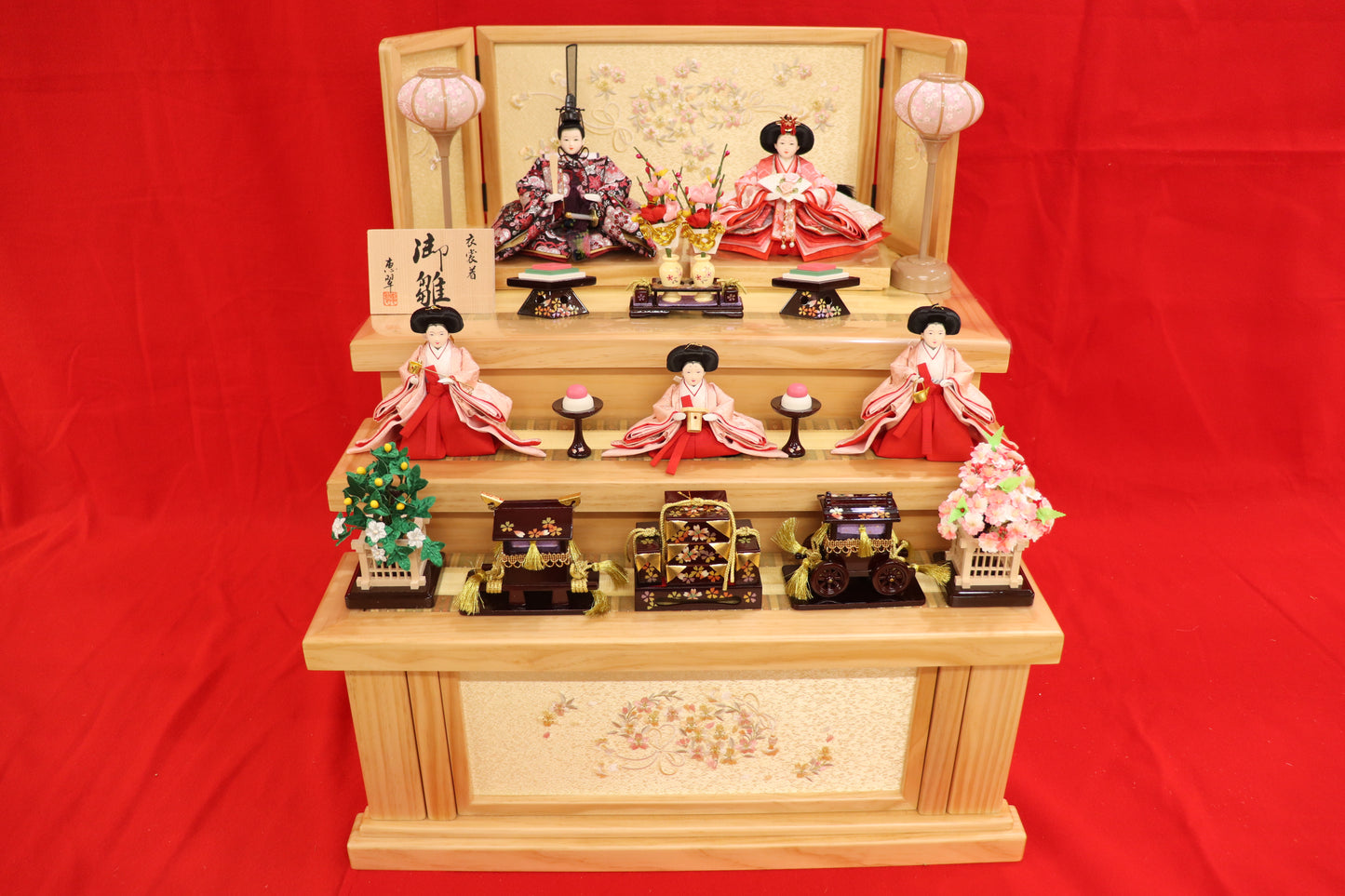 収納五人飾り雛人形セット(60cmx63cmx66cm)