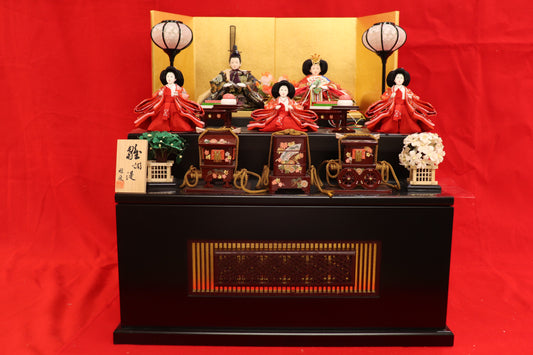 収納五人飾り雛人形セット(53cmx54cmx56cm)