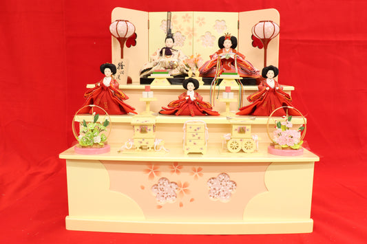 収納五人飾り雛人形セット(60cmx56cmx59cm)