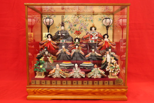 十五人飾り雛人形ガラスケース(58cmx40cmx55cm)