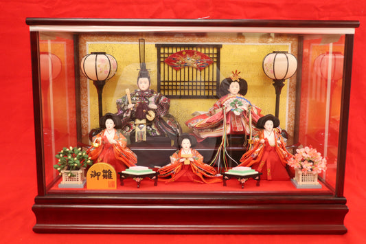 五人飾り雛人形ガラスケース (57cmx33cmx39cm)