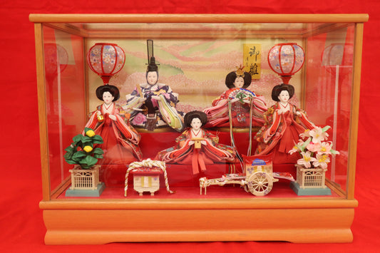 五人飾り雛人形ガラスケース (53cmx33cmx38cm)