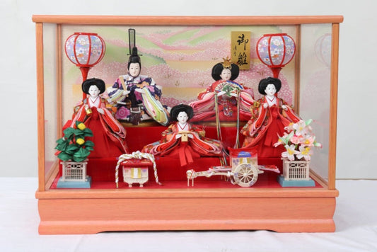 五人飾り雛人形ガラスケース (53cmx33cmx38cm)