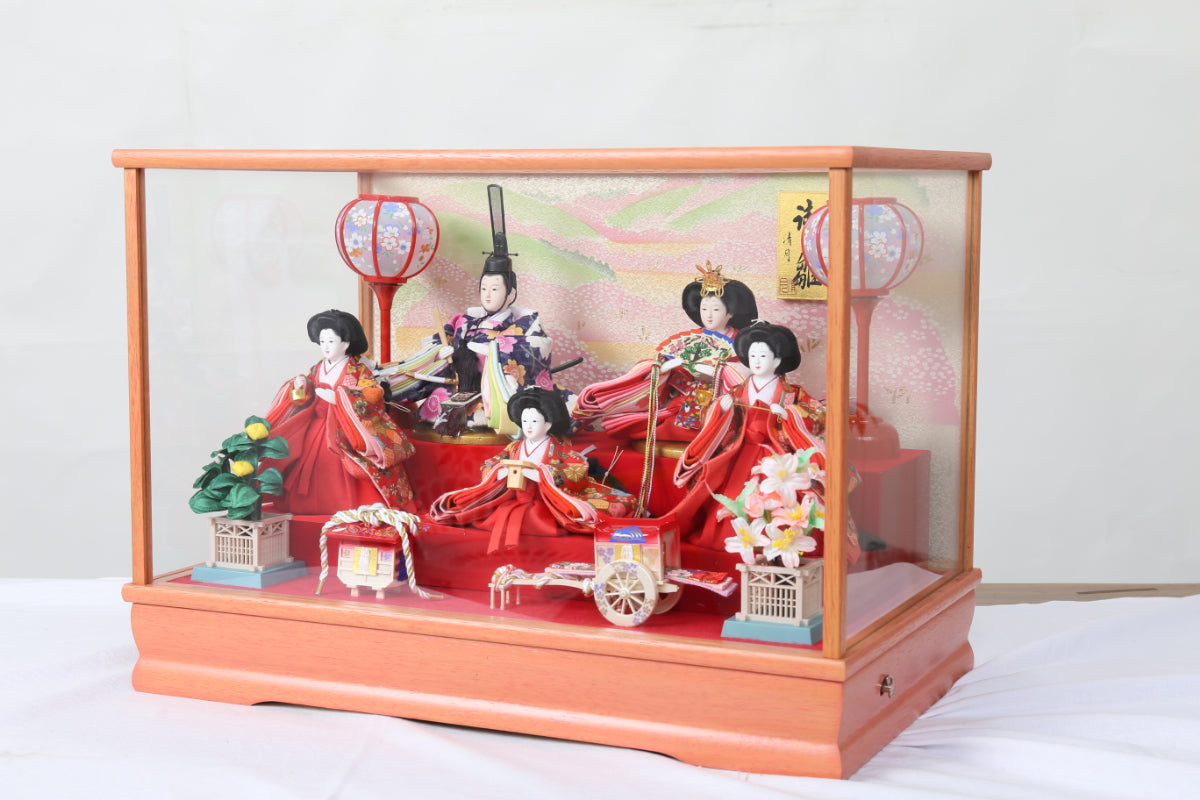 五人飾り雛人形ガラスケース (53cmx33cmx38cm)