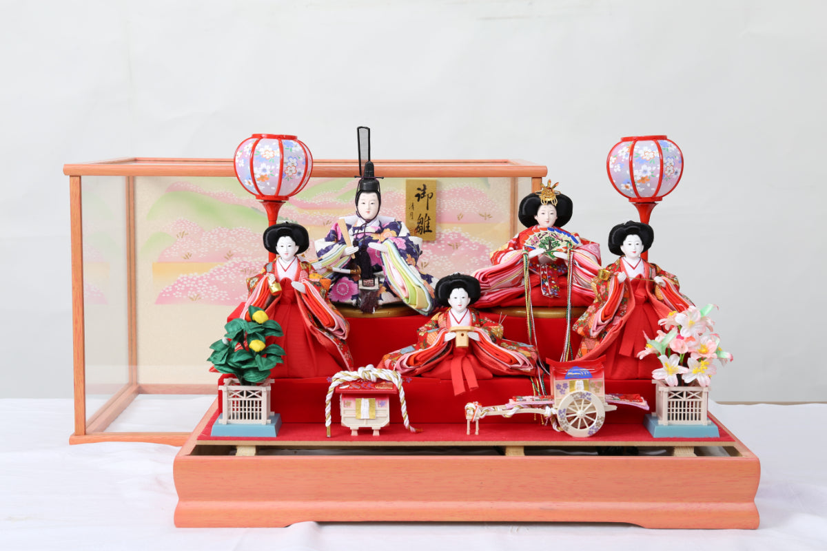 五人飾り雛人形ガラスケース (53cmx33cmx38cm)