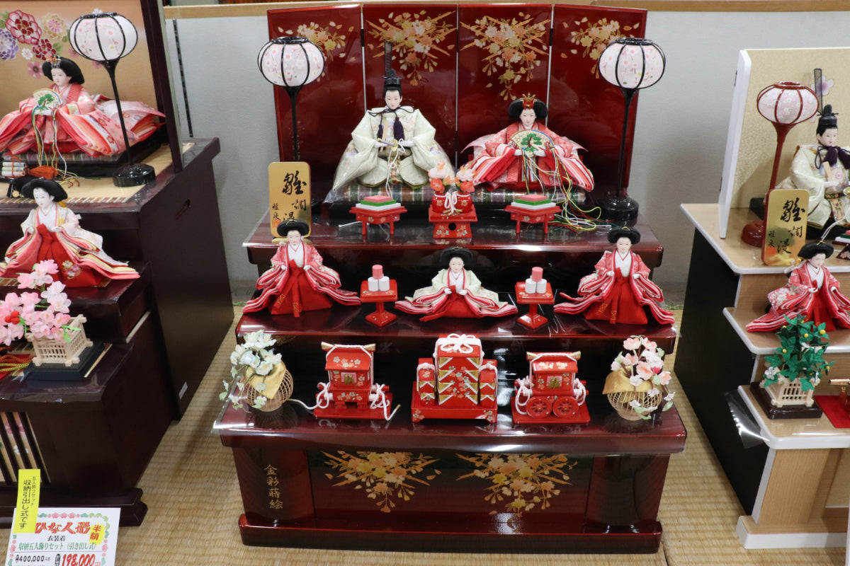 収納五人飾り雛人形セット(60cmx58cmx68cm)