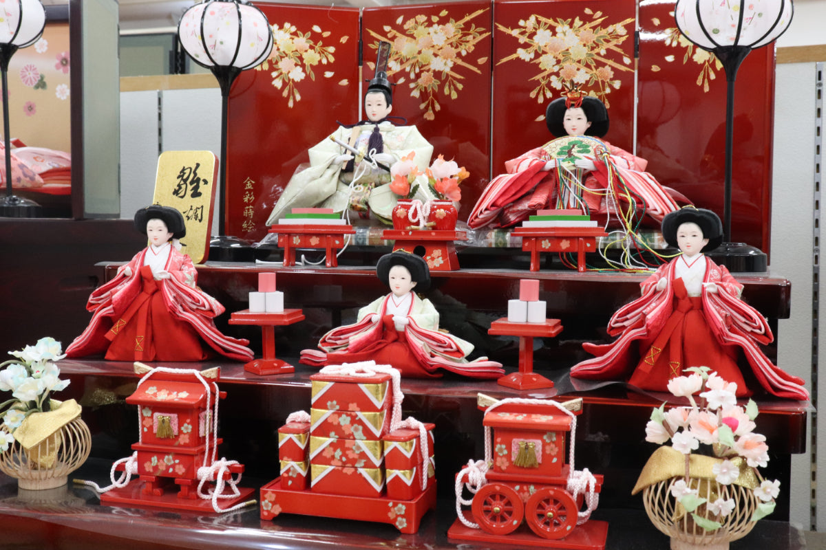収納五人飾り雛人形セット(60cmx58cmx68cm)