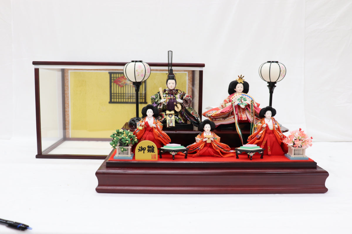 五人飾り雛人形ガラスケース (57cmx33cmx39cm)