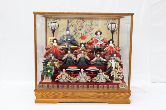 十五人飾り雛人形ガラスケース(58cmx40cmx55cm)