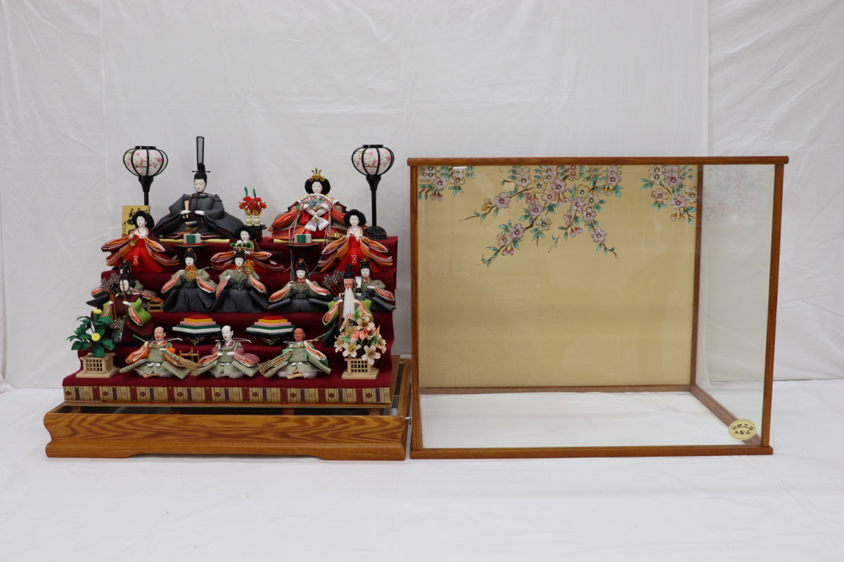 十五人飾り雛人形ガラスケース(58cmx40cmx55cm)