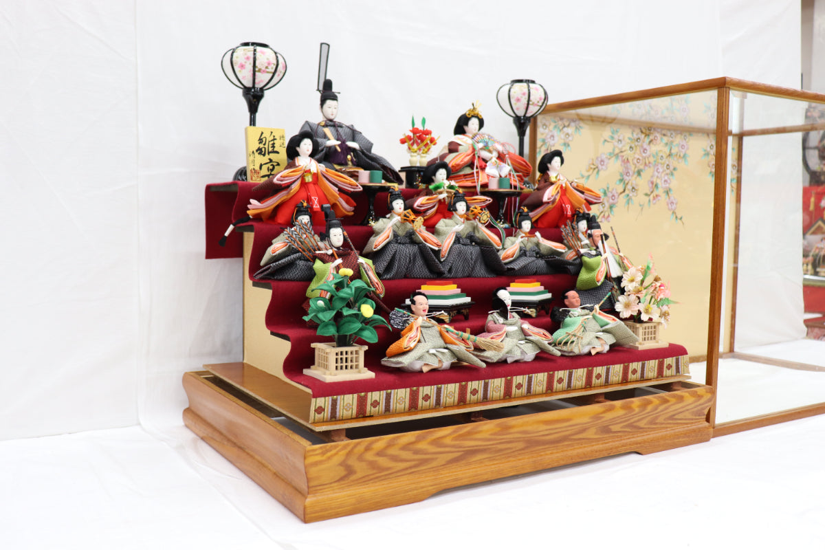 十五人飾り雛人形ガラスケース(58cmx40cmx55cm)