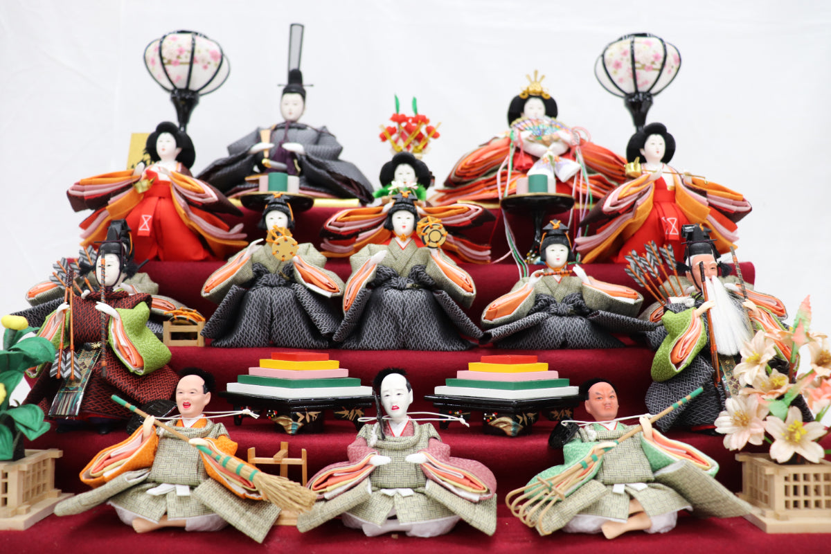十五人飾り雛人形ガラスケース(58cmx40cmx55cm)
