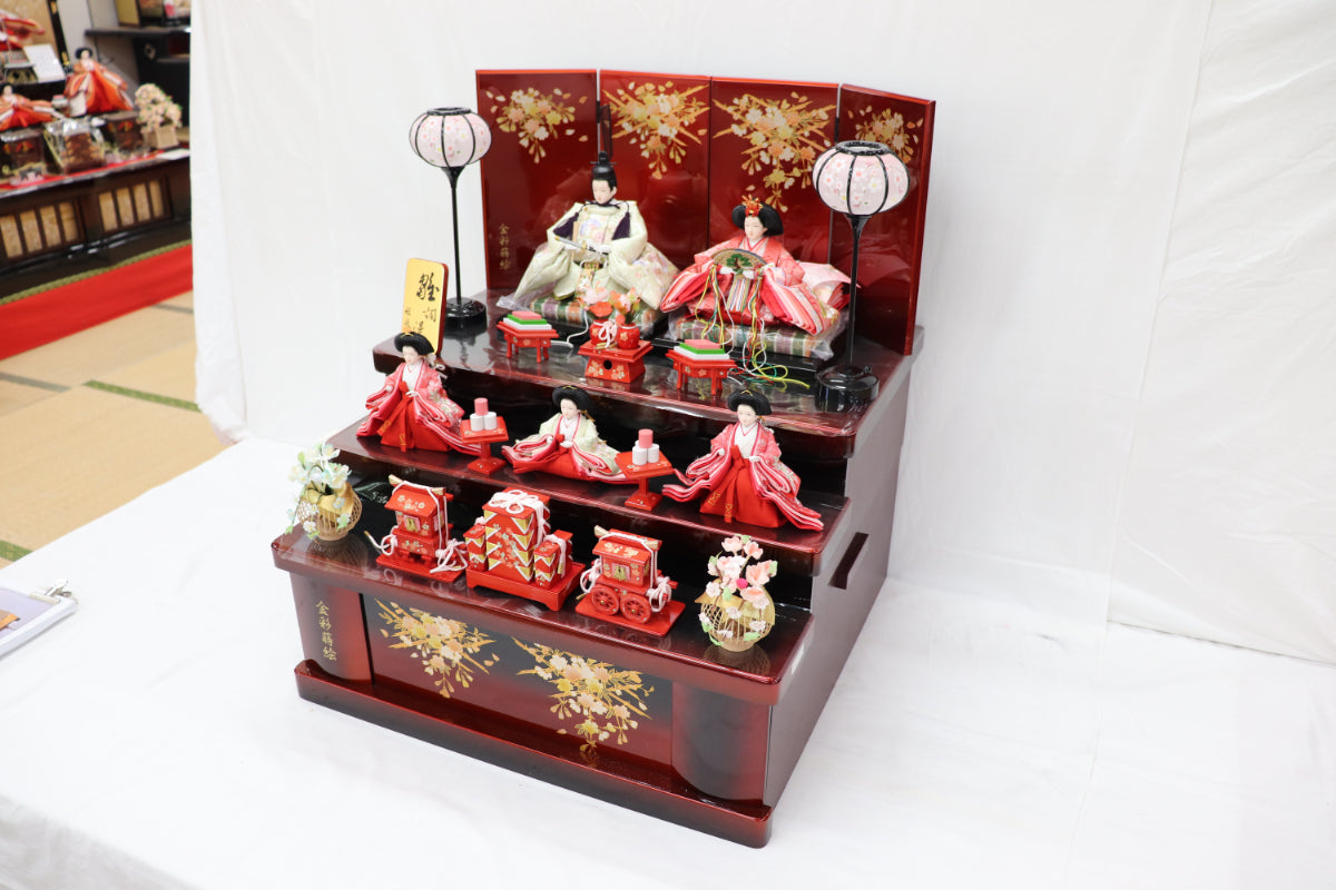 収納五人飾り雛人形セット(60cmx58cmx68cm)