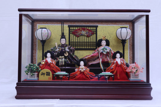 五人飾り雛人形ガラスケース (57cmx33cmx39cm)