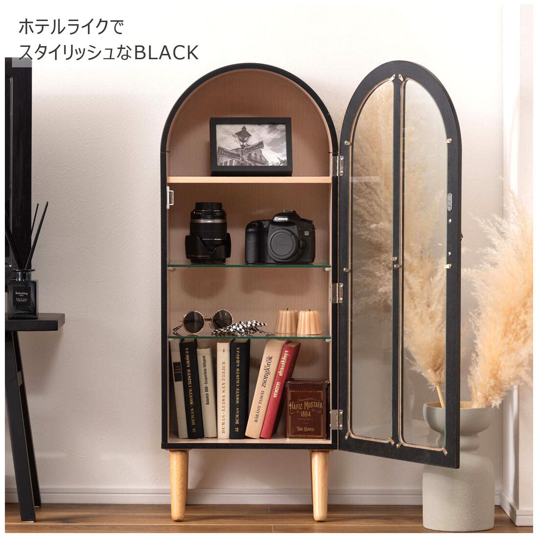 ガラスショーケース 脚付きコレクションラック 背面ミラー付き｜ホワイト・ブラック　★当店売上数NO.3
