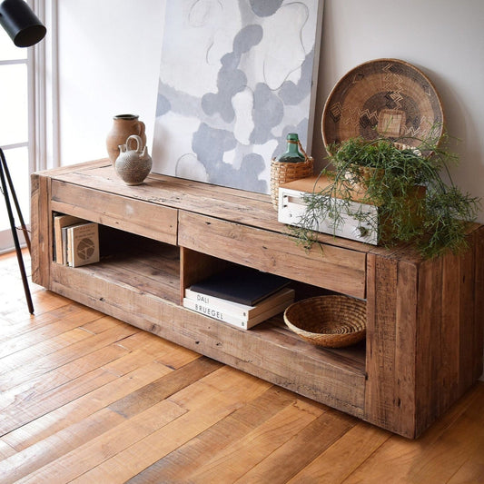 サイドボード 幅210cm ローボード リビング リビングボード 天然木 パイン古材 アンティーク