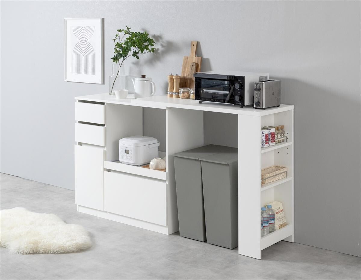 【幅100〜154.5cm】Cyrus 伸縮スライド台付きキッチンカウンター