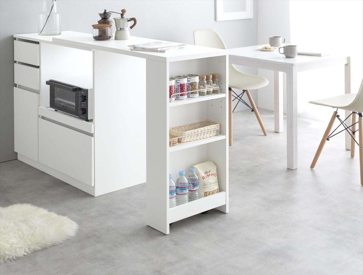 【幅100〜154.5cm】Cyrus 伸縮スライド台付きキッチンカウンター