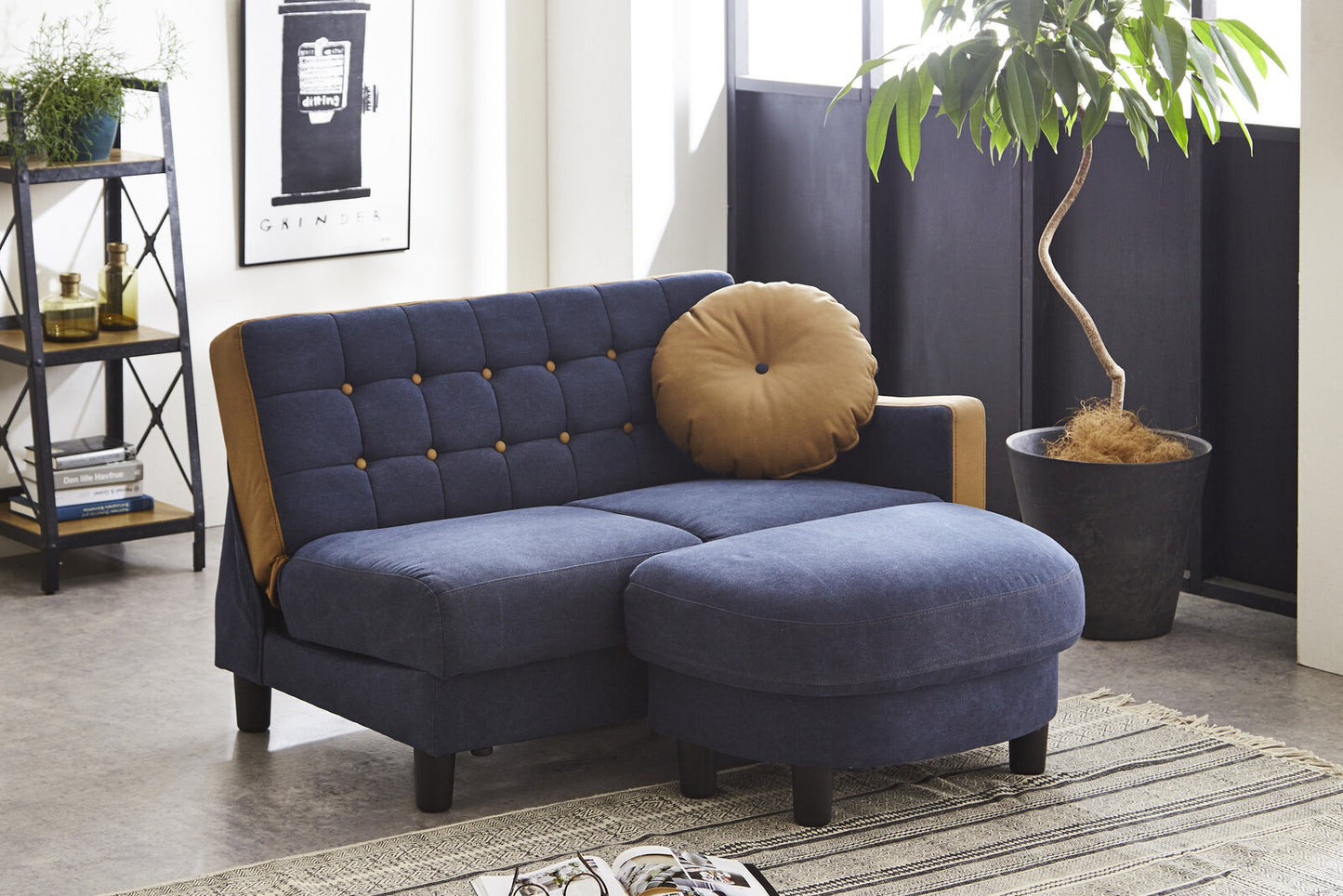 カウチソファ コンパクト 収納庫 ソファベッド 帆布生地 オットマン ソファ