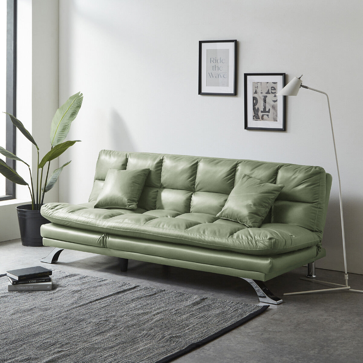 ソファベッド 3WAY ファブリックレザー クッション付き  シンプル お掃除ロボット対応可