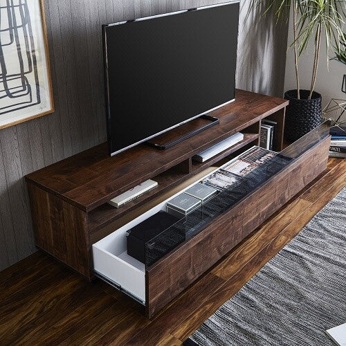 国産テレビボード 幏180cm プリント化粧合板 スモークガラス扉き ストーンホワイト・ウォールナット