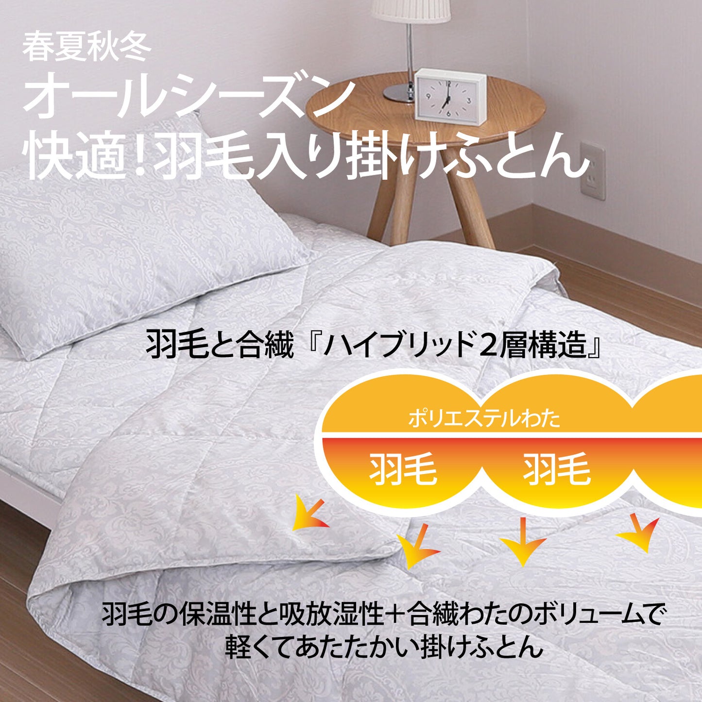 nishikawa【西川】 羽毛入り布団3点セット(羽毛入掛ふとん・軽量敷ふとん・まくら）
