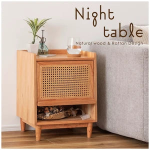 サイドテーブル テーブル 棚付き 棚板 ラタン ソファ ベッドサイドテーブル 木製 北欧