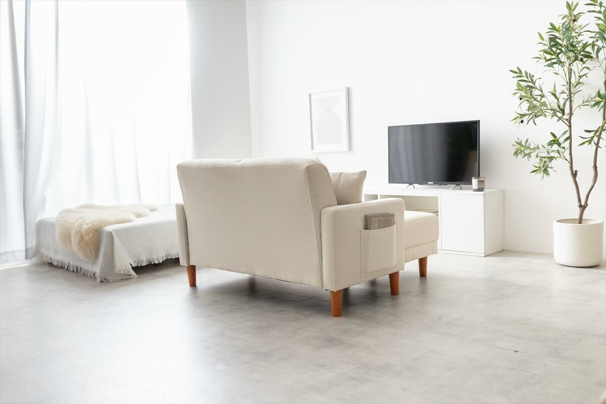 【2点セット】Emma コンパクト2人掛けソファ+オットマン