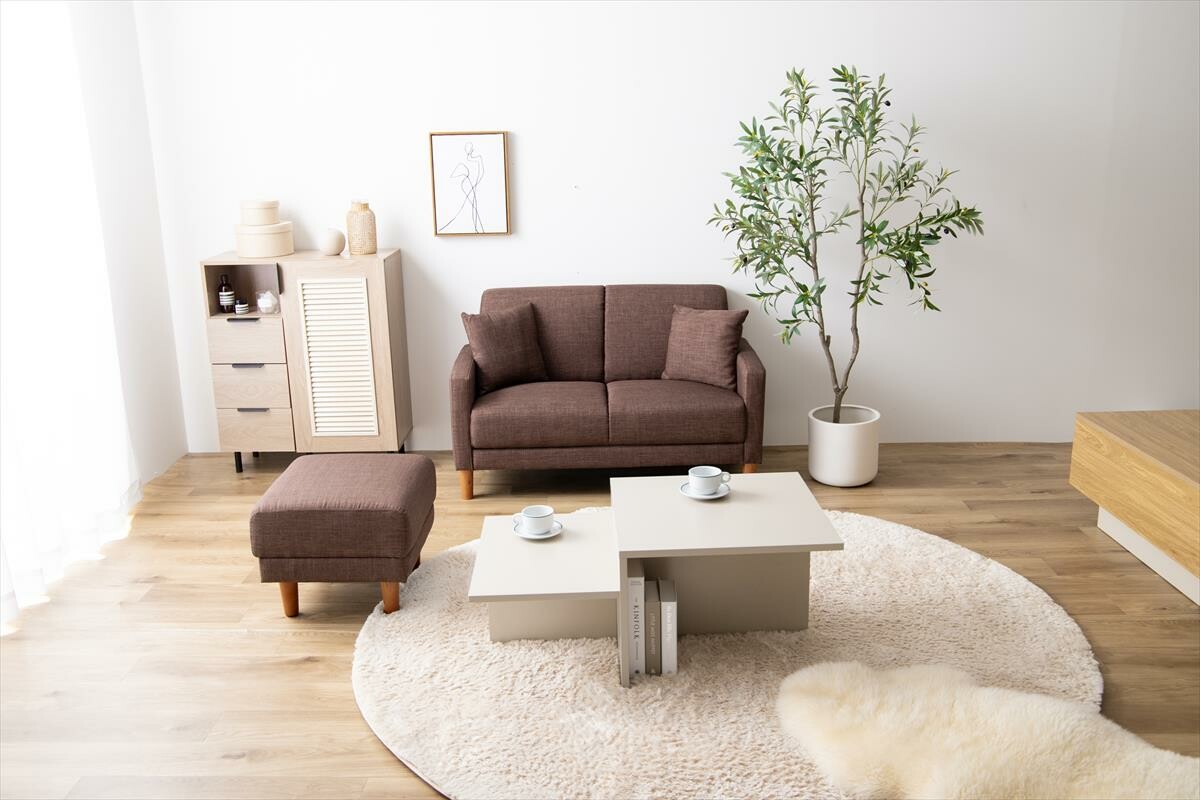 【2点セット】Emma コンパクト2人掛けソファ+オットマン