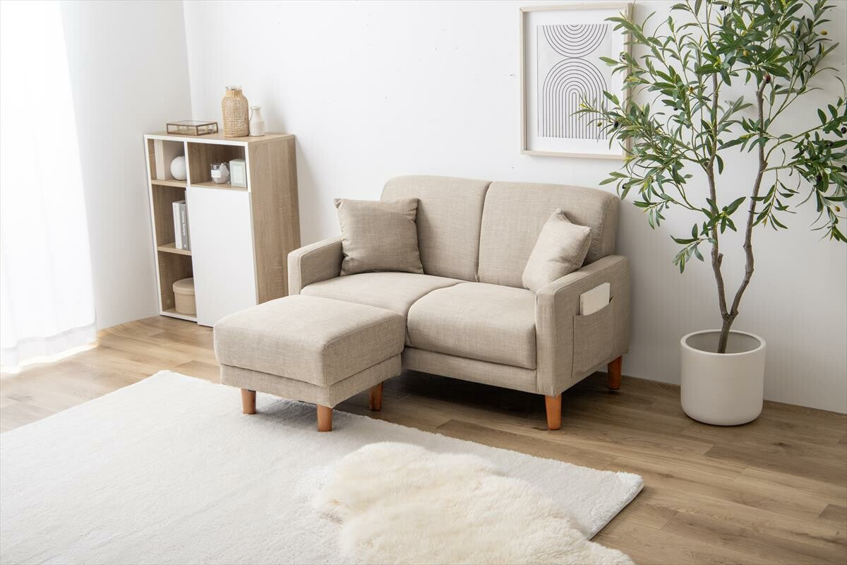 【2点セット】Emma コンパクト2人掛けソファ+オットマン