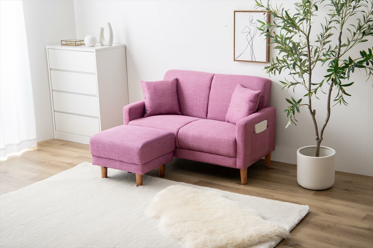 【2点セット】Emma コンパクト2人掛けソファ+オットマン